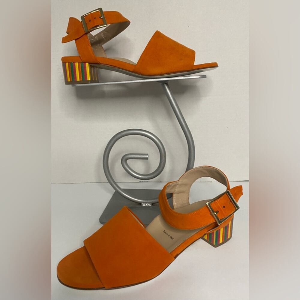 Ron White Italian made orange suede, sandal, multicolor heel ankle strap